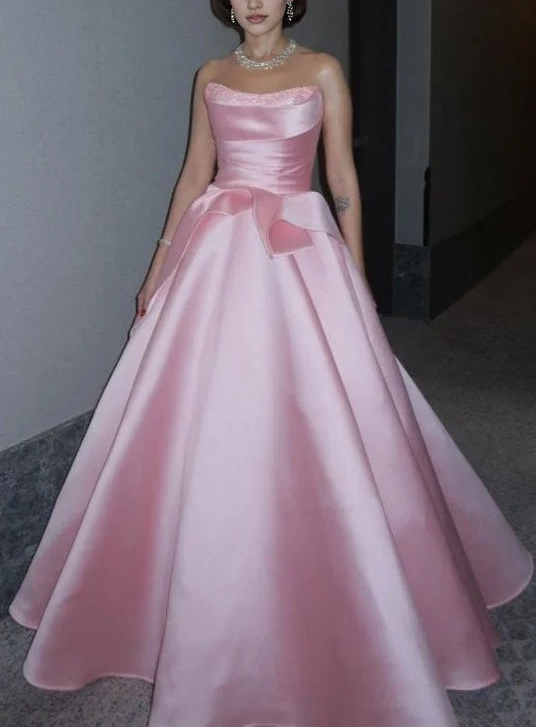 Elegant Ball Gown Strapless Sweetheart Sleeveless Ruffled Waist Satin Floor-Length Women's Evening Dress