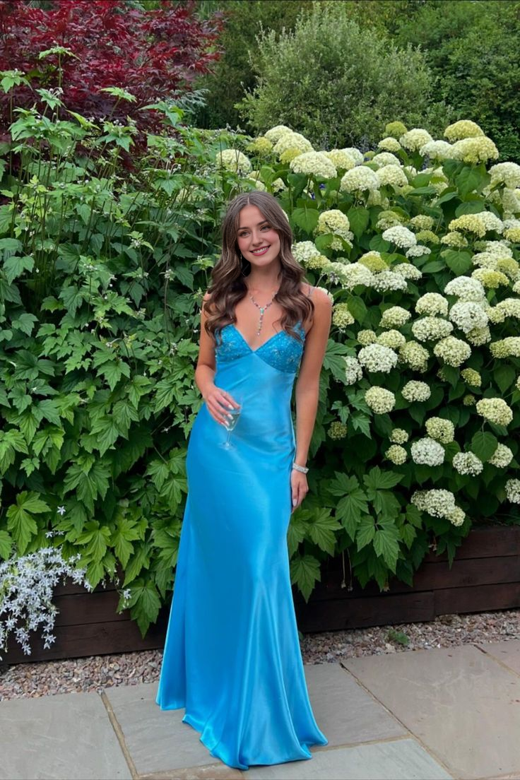 Aimishang Elegant Blue V-neck Straps Long Prom Dress Charming Evening Party Dress Sweetheart Formal Dress