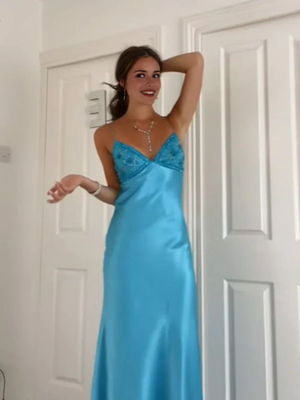 Aimishang Elegant Blue V-neck Straps Long Prom Dress Charming Evening Party Dress Sweetheart Formal Dress