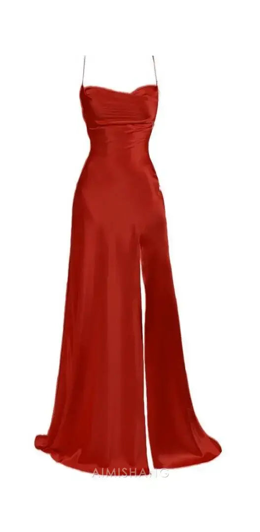 Aimishang Elegant Spaghetti Straps Long Prom Dress Simple Party Dress Charming Evening Gown With Slit