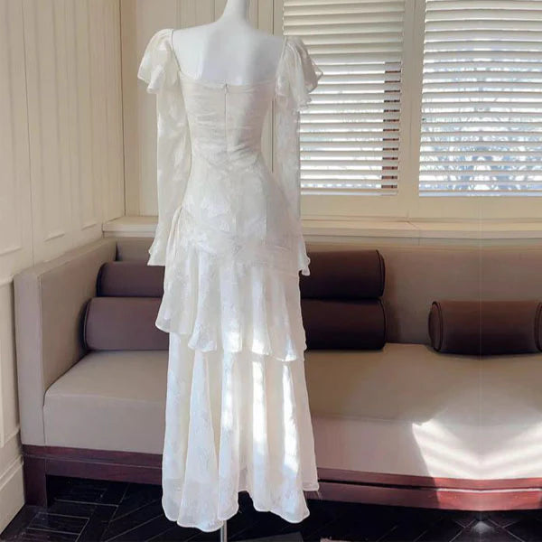 Aimishang Romantic Vintage-Inspired Long Sleeves Tiered Long Prom Dress Charming Evening Party Dress