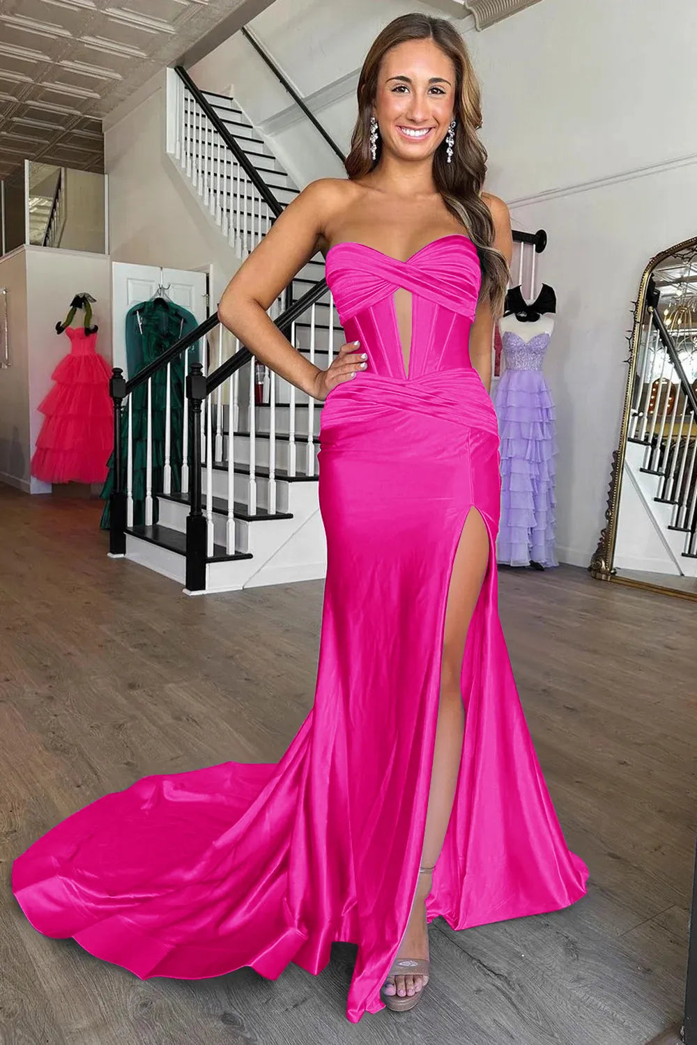 Aimishang Prom Dress Mermaid Sweetheart Zipper Back Satin With Slit