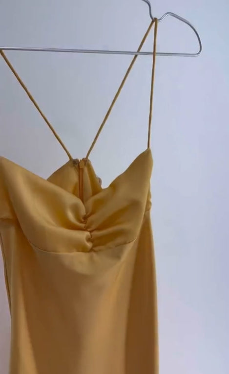 Aimishang Elegant Evening Dresses Spaghetti Straps Long Prom Dress Satin Simple Formal Party Dress With Slit