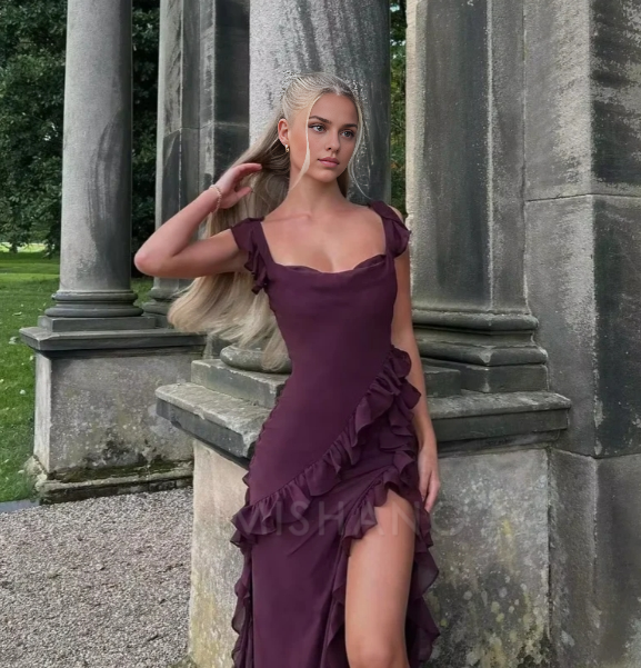 Aimishang Twirly Twisted Ruffle Long Prom Dress Charming Evening Party Dress Elegant Formal Dress