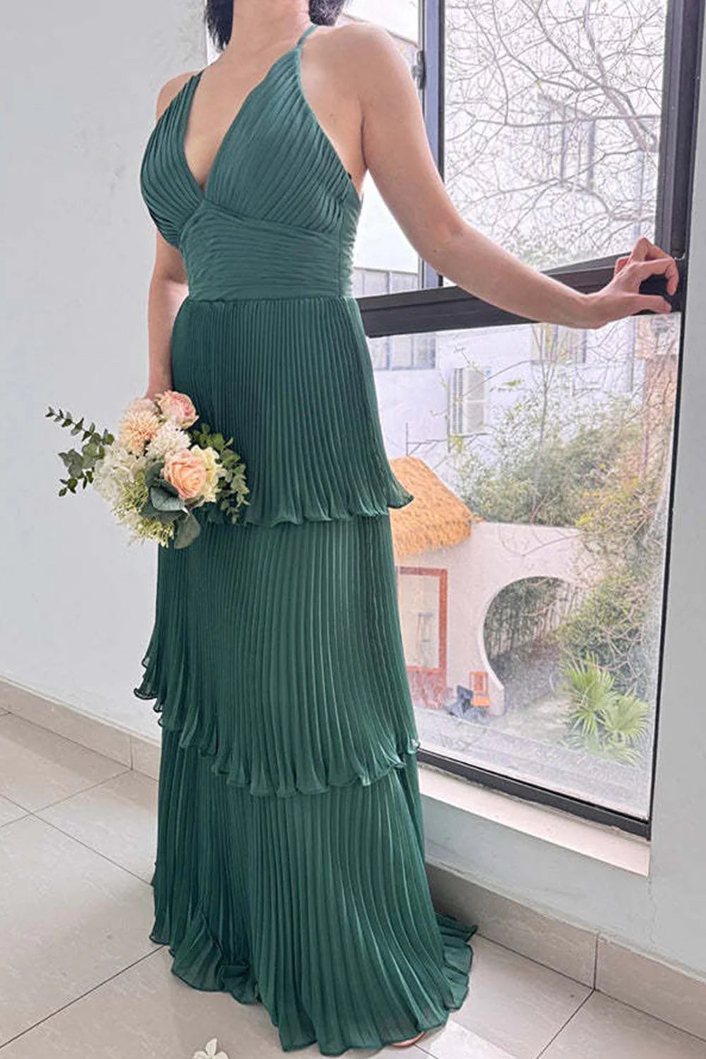 Dark Green Halter A-Line Junior Bridesmaid Dresses