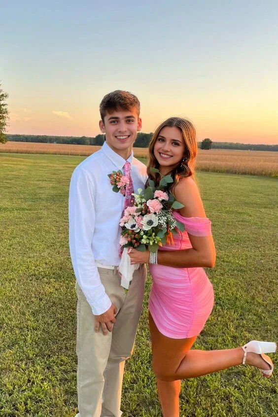 Aimishang Sweetheart Sheath Off Shoulder Short Prom Dress Cute Homecoming Dress Lovely Graduation Dress Mini Birthday Party Dress