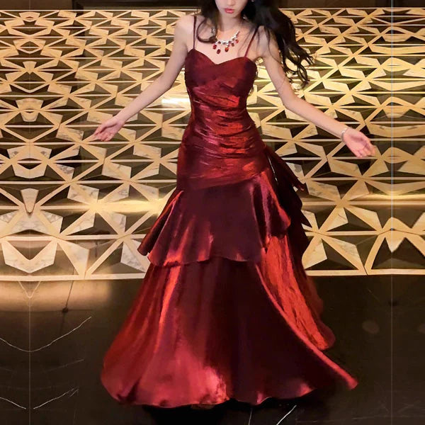 Aimishang Charming Wine Red Spaghetti Straps Long Prom Dress Elegant Party Dress Birthday Outfits Evening Dress Wholesale