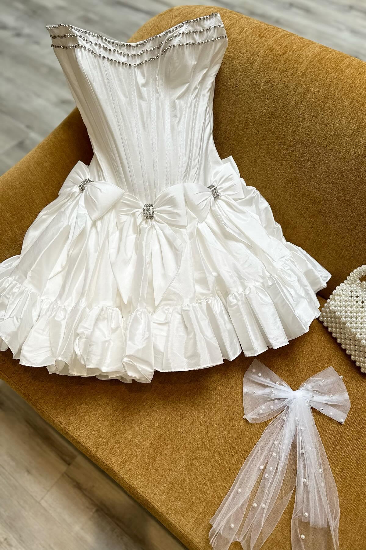 Aimishang Sweet A-line Strapless Short Party Dress with Bow Charming Homecoming Dress Graduation Dress