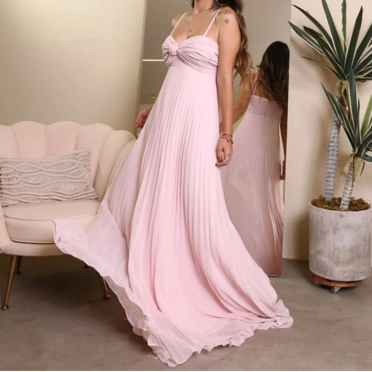 Aimishang Pink Strapless A-Line Pleated Elegant Long Prom Dress Wedding Guest Dress Evening Party Dress Formal Dress