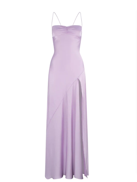 Aimishang Elegant Evening Dresses Spaghetti Straps Long Prom Dress Satin Simple Formal Party Dress With Slit