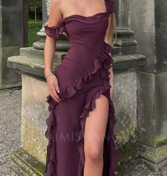 Aimishang Twirly Twisted Ruffle Long Prom Dress Charming Evening Party Dress Elegant Formal Dress