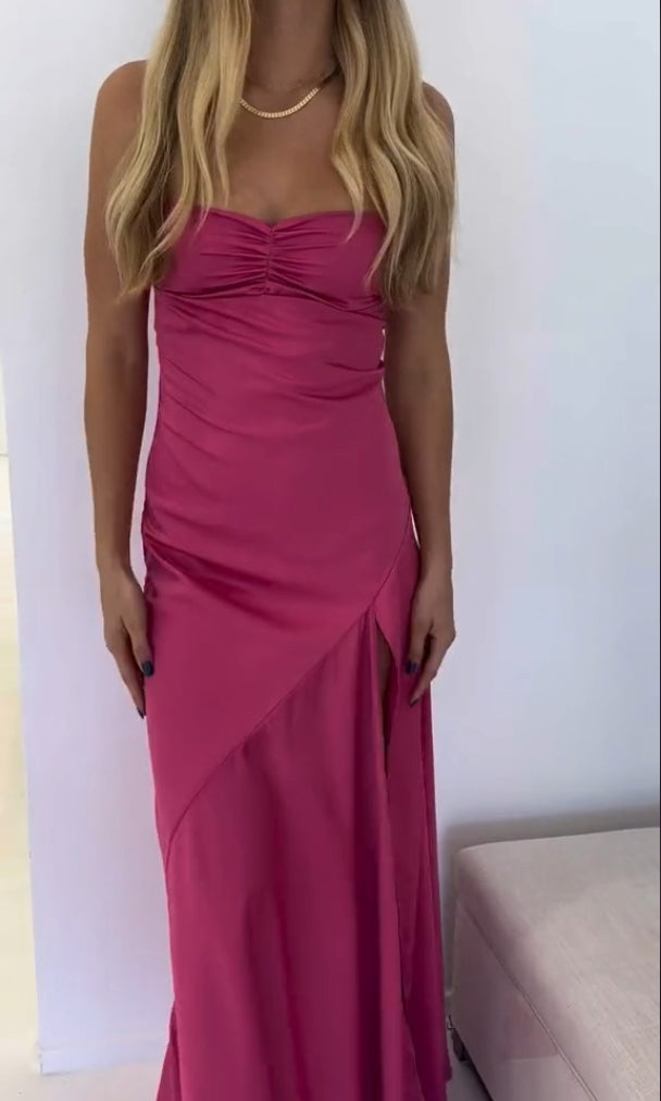 Aimishang Elegant Evening Dresses Spaghetti Straps Long Prom Dress Satin Simple Formal Party Dress With Slit