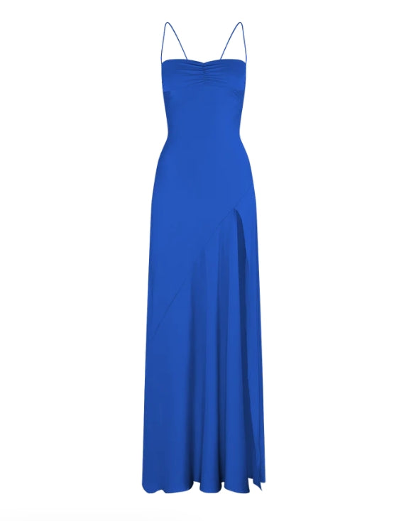 Aimishang Elegant Evening Dresses Spaghetti Straps Long Prom Dress Satin Simple Formal Party Dress With Slit