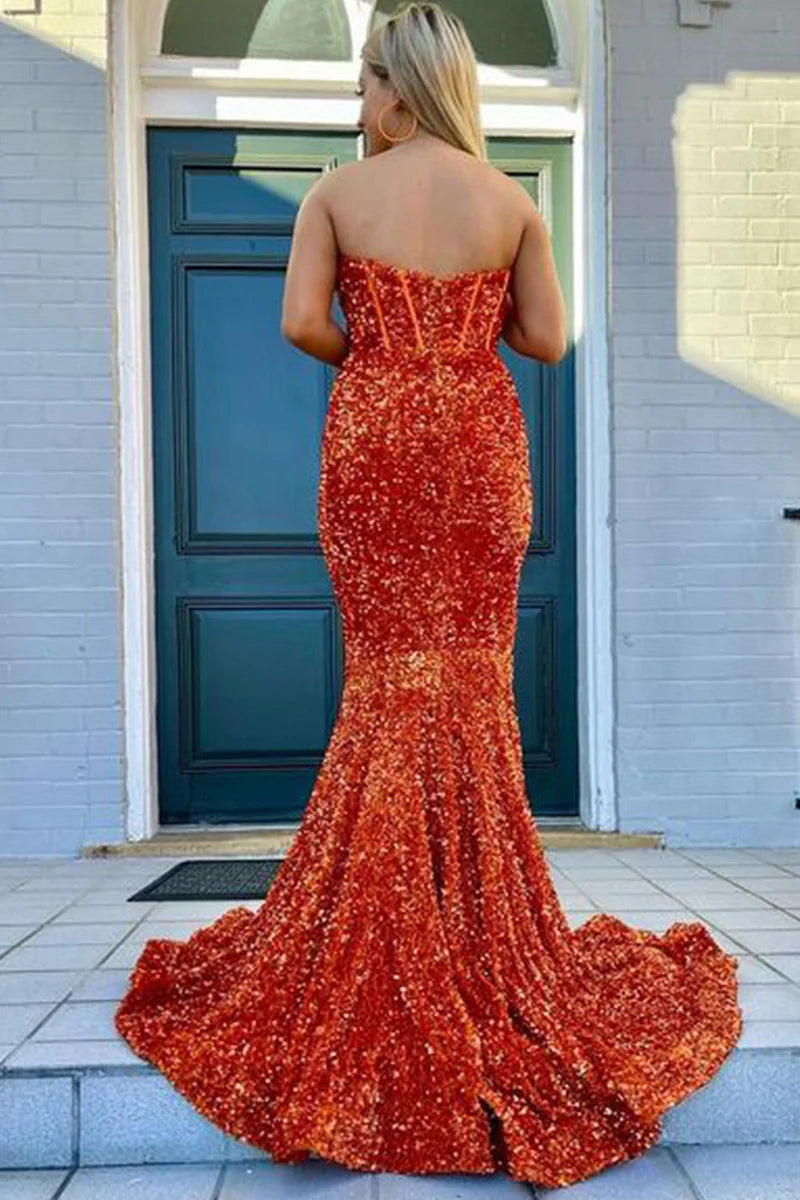 Aimishang Sheath Evening Dress Sweetheart Sequins Prom Dress with Slit