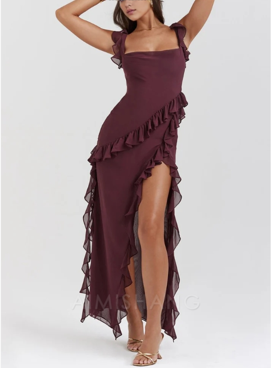 Aimishang Twirly Twisted Ruffle Long Prom Dress Charming Evening Party Dress Elegant Formal Dress