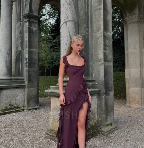 Aimishang Twirly Twisted Ruffle Long Prom Dress Charming Evening Party Dress Elegant Formal Dress