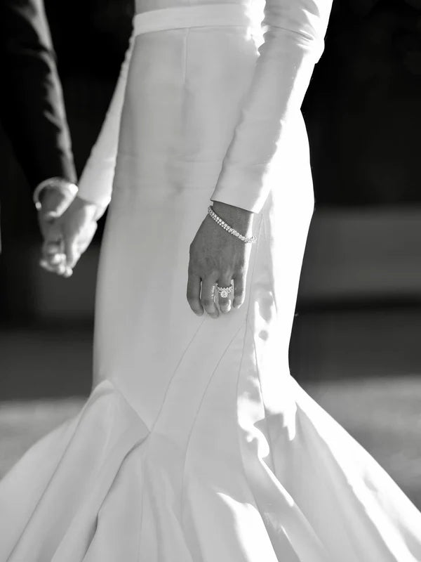 Grace Satin Long Sleeves Chapel Train Backless Mermaid Wedding Dress Simple Elegant