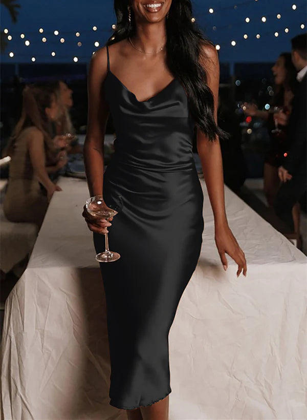 Wholesale Sleeveless Bridesmaid Dress With Sheath/Column Cowl Neck Simple Party Dress