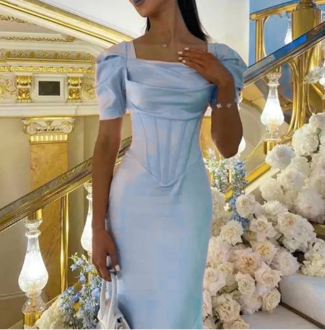 Aimishang Mermaid Satin Prom Dresses Short Sleeves Elegant Evening Party Dress Women's Dresses