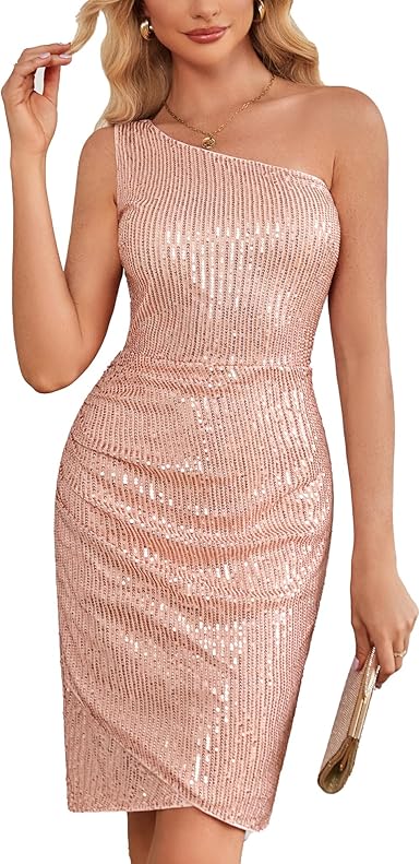 Aimishang Womens Sequin Dress Sparkly Glitter One Shoulder Party Club Dress Fall Winter Cocktail Dresses Homecoming Dresses Wholesale