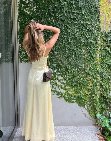 Simple Spaghetti Straps Long Party Dress Sleeveless Solid Color Formal Dress