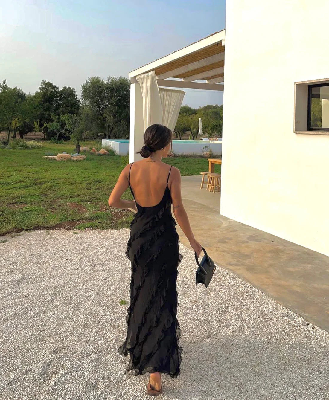 Aimishang Charming Spaghetti Straps Ruffle Mermaid Long Party Dress Wedding Guest Dress Evening Dress Formal Dress