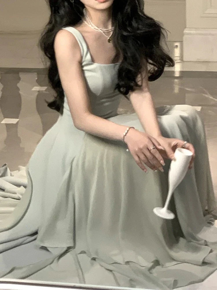 Fairy A-Line Straps Square Neck Long Party Dress Charming Evening Dress Wholesale