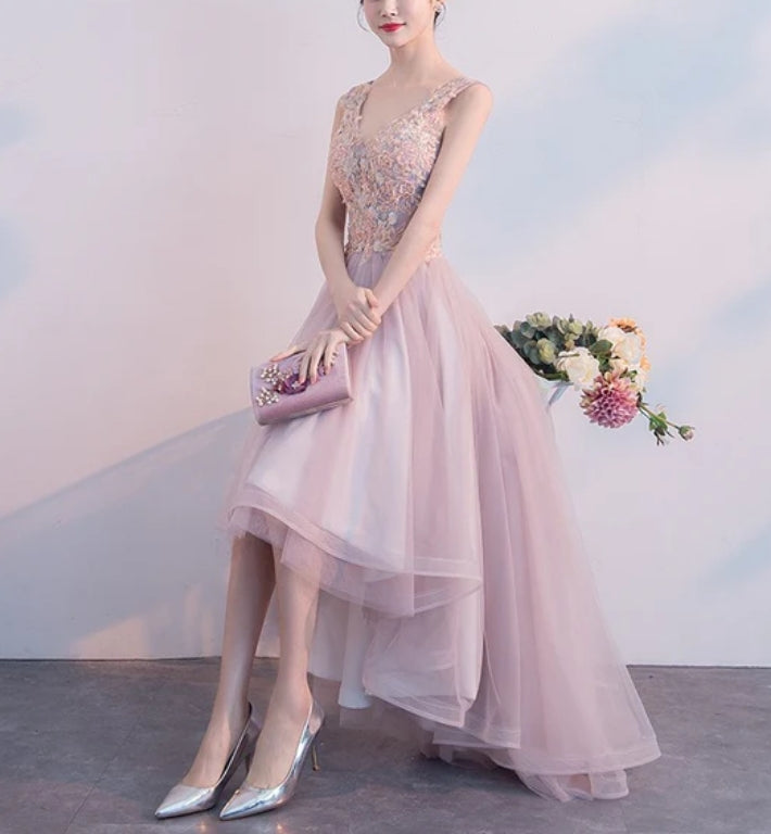 Aimishang V-neckline High Low Formal Dress Lace Applique Homecoming Dress Party Dress Elegant Evening Dress Wholesale