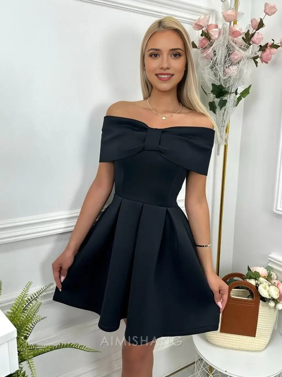 Aimishang Lovely A Line Off The Shoulder Homecoming Dress Cute Birthday Party Dress Short Prom Dress with Bow