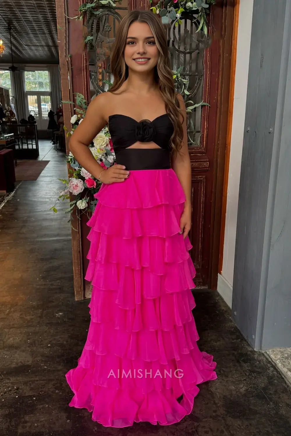 Aimishang Lovely A Line Princess Sweetheart Strapless Sleeveless Prom Dress Ruffled Long Formal Dress Charming Evening Party Dress