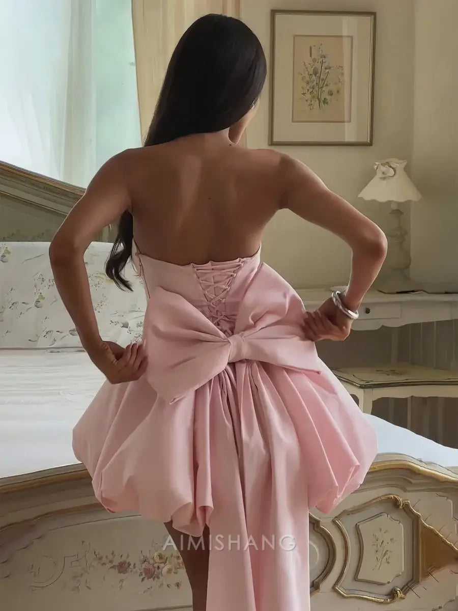 Aimishang Lovely A Line Strapless Homecoming Dress Cute Birthday Party Dress Short Prom Dress with Bow