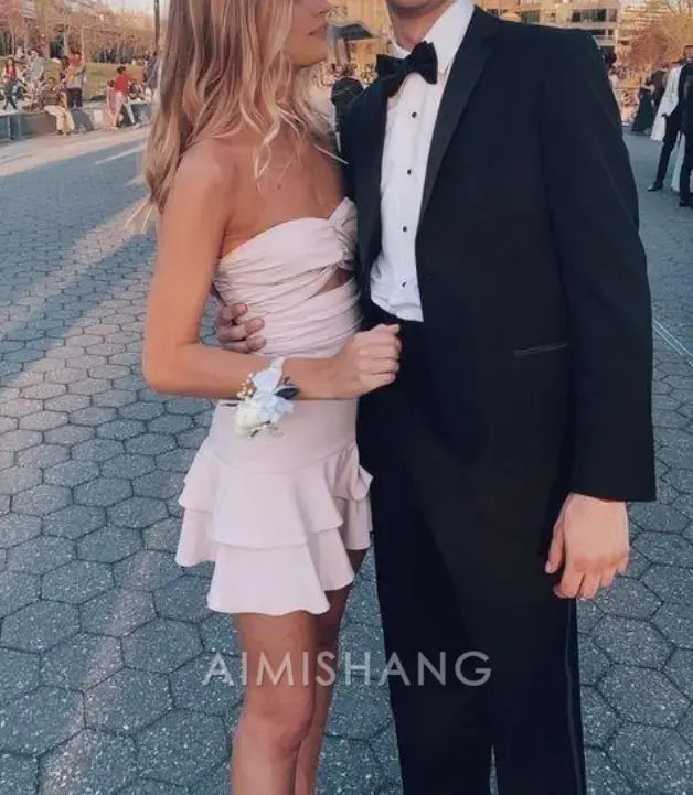 Aimishang Lovely A Line Strapless Homecoming Dress Sweet Birthday Party Dress Summer Holiday Mini Dress