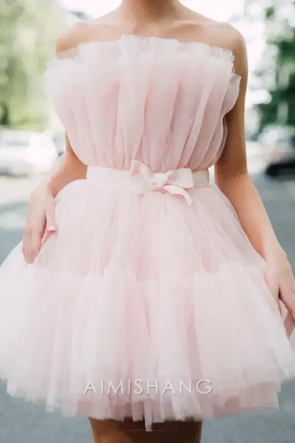 Aimishang Lovely Strapless Tiered Tulle Homecoming Dress Sweet Birthday Party Dress Short Princess Prom Dress