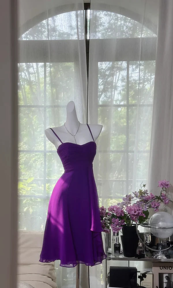 Aimishang Purple A Line Spaghetti Straps Homecoming Dress Simple Prom Dress Elegant Birthday Party Dress