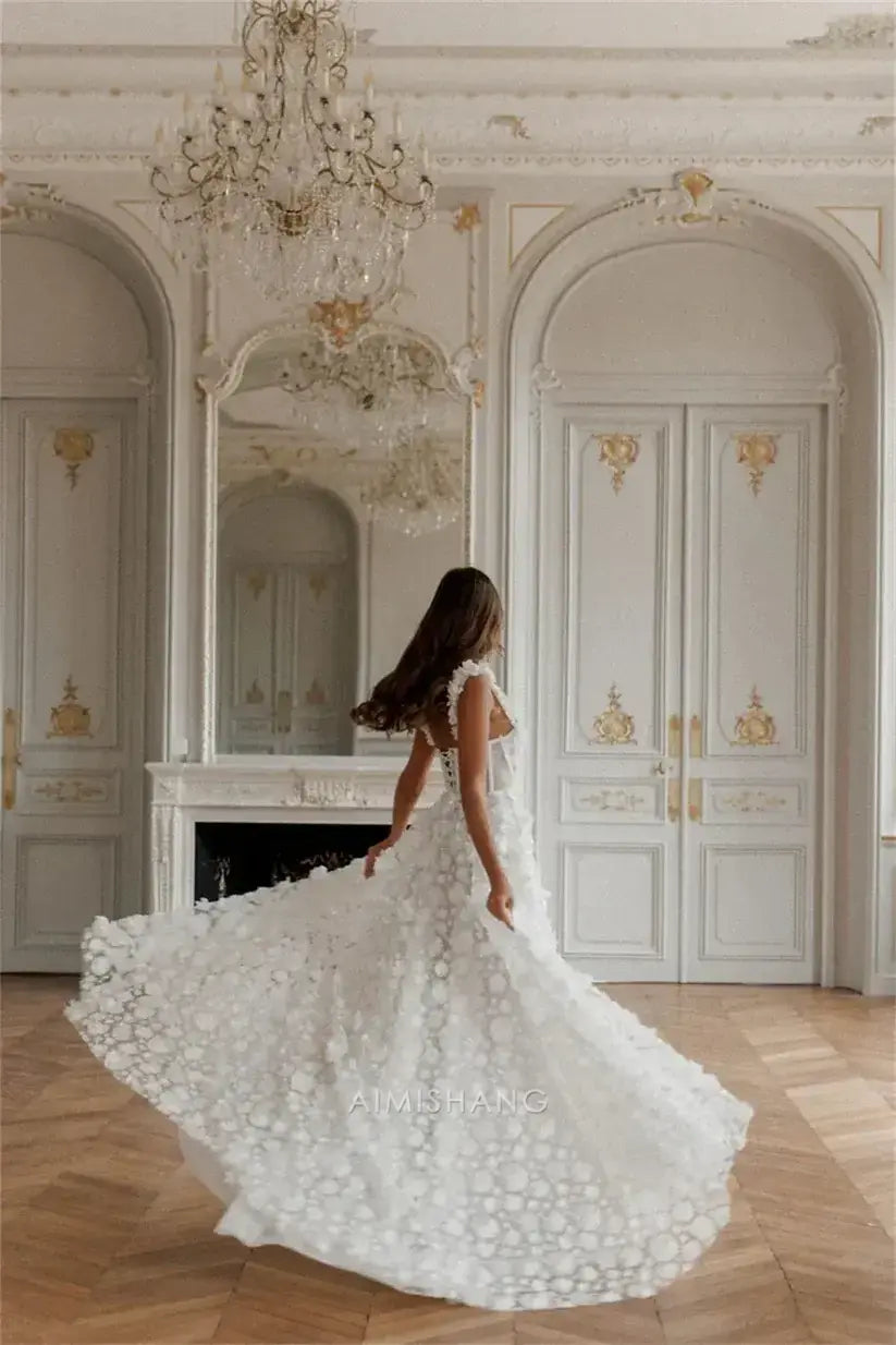 Aimishang Romantic A Line Sleeveless Long Formal Prom Dress With Slit Elegant Wedding Dress Charming Bridal Gown