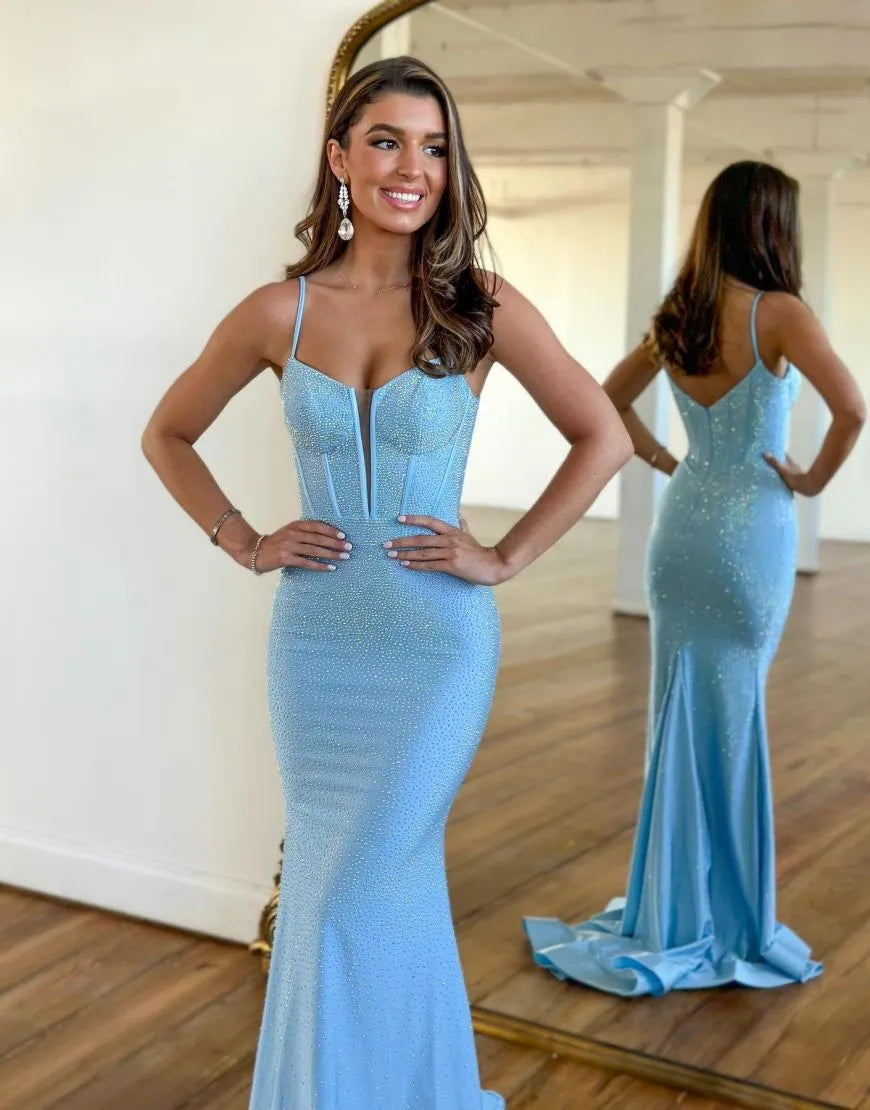 Aimishang Prom Dress Sexy Spaghetti Straps Long Glitter