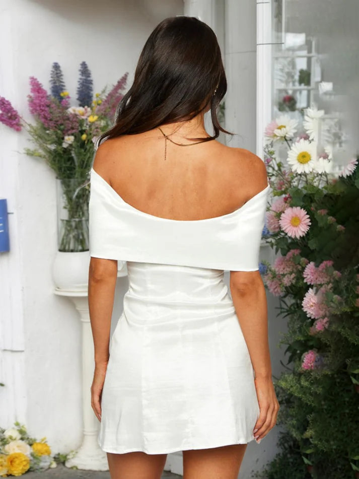 Aimishang Sheath Off-the-Shoulder Bow Homecoming Dress Simple Short Prom Dress Sweet Graduation Dress Lovely Birthday Party Dress Mini Dress