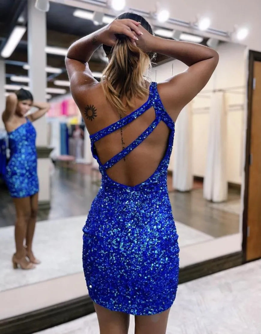 Aimishang Homecoming Dress One Shoulder Glitter Sequin