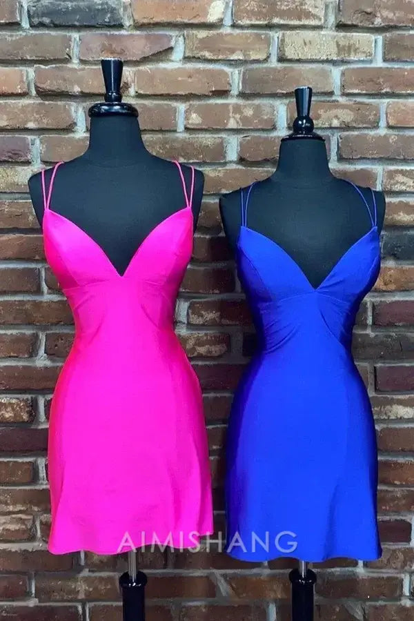 Aimishang Sweet Sheath Straps V Neck Homecoming Dress Simple Birthday Party Dress Short Graduation Dress