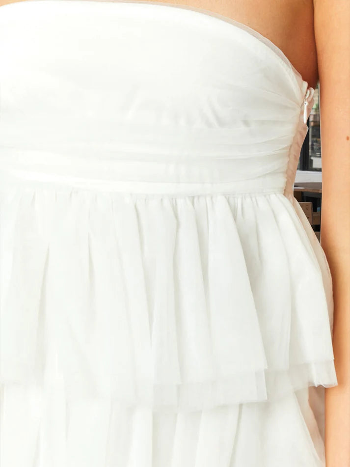 Aimishang Sweet A-Line/Princess Strapless Layered Ruffle Tulle Homecoming Dresses Short Graduation Dress Lovely Birthday Party Dress