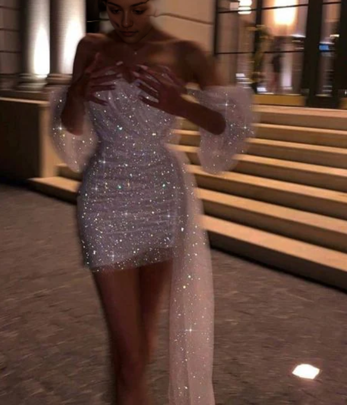 Aimishang Sparkly Sweetheart Sheath Strapless Homecoming Dress With Sleeves Fashion Prom Dress Shiny Birthday Party Dress