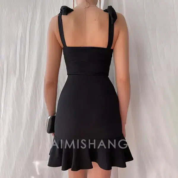 Aimishang Sweetheart Sheath Tied Straps Ruffle Hem Homecoming Dress Simple Birthday Party Dress Short Graduation Dress
