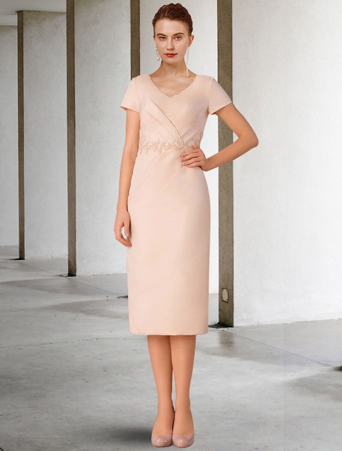 Aimishang Two Piece Sheath / Column Mother of the Bride Dress Church Elegant Winter With Jacket Short Sleeve V Neck Knee Length Lace Appliques Side-Draped