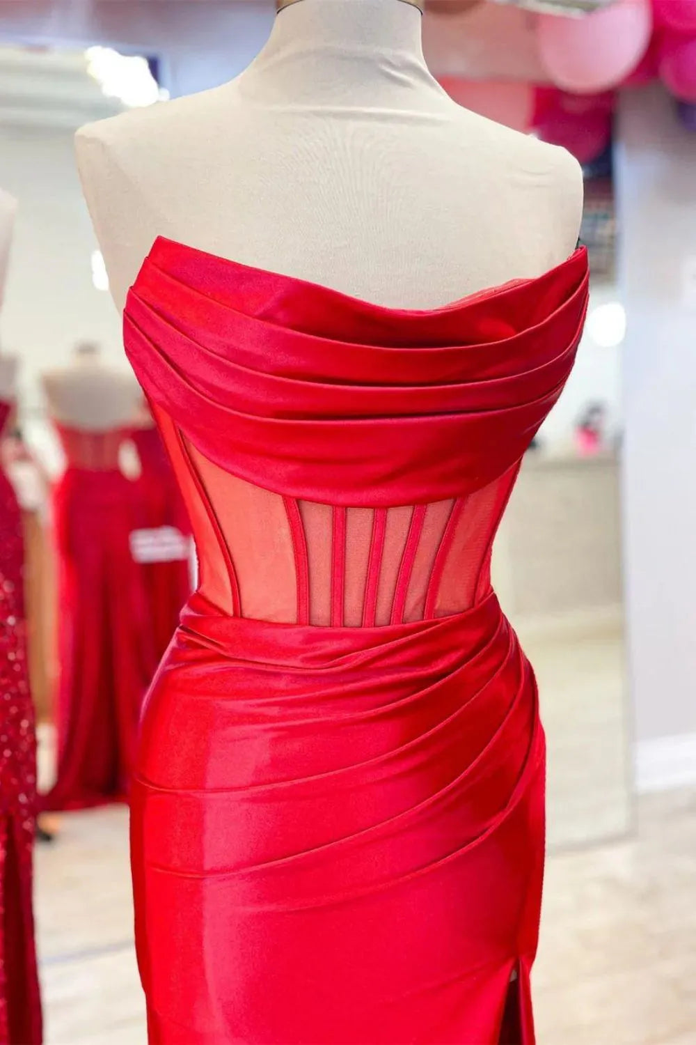 Aimishang Long Prom Dress Satin Mermaid Strapless Backless With Split