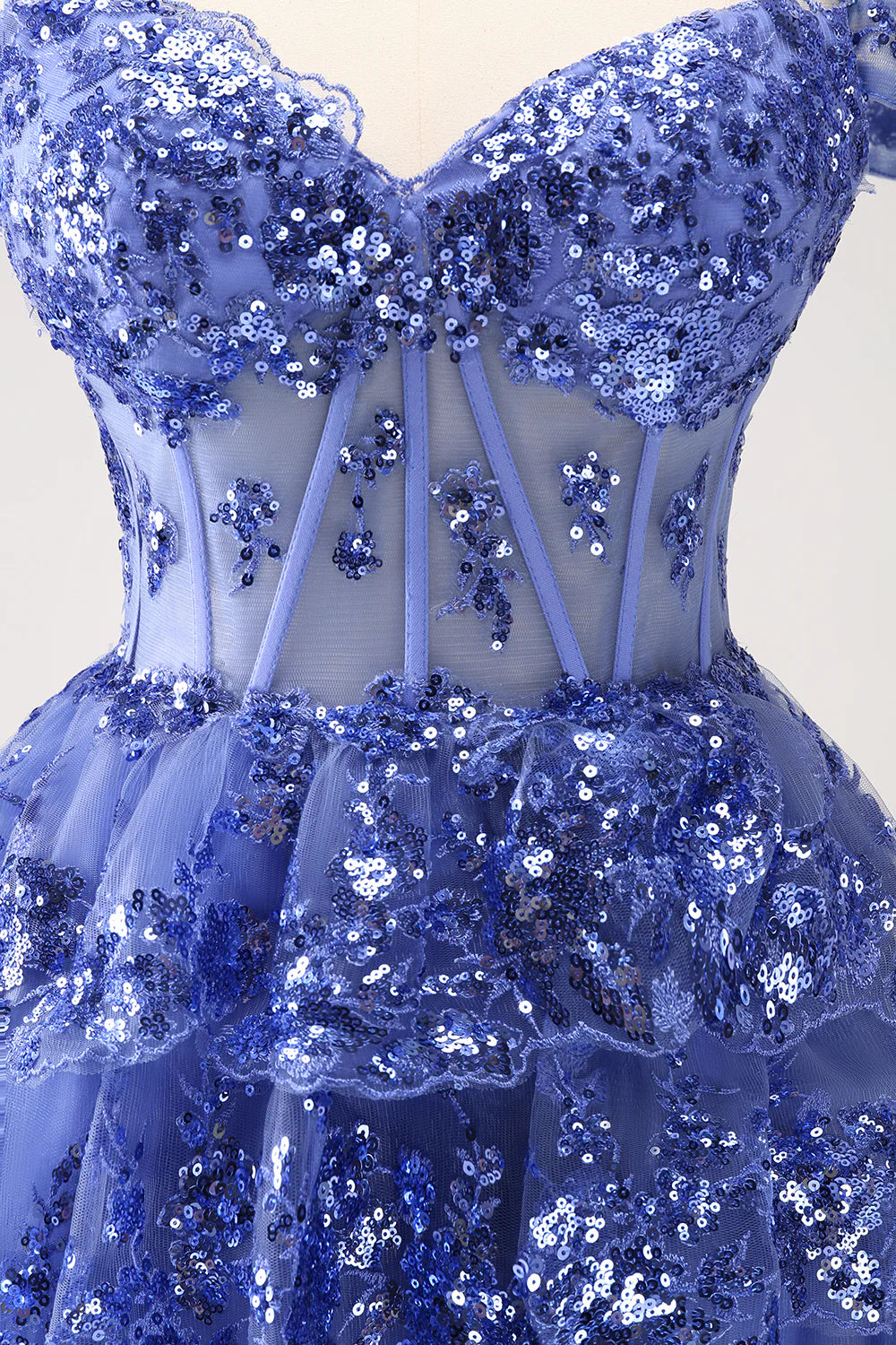 Aimishang Homecoming Dress with Sequins Sparkly A Line Off The Shoulder Corset Tiered Short