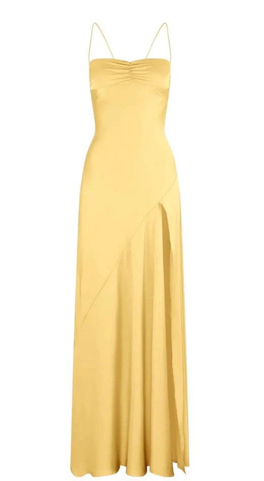 Aimishang Yellow Spaghetti Straps Long Prom Dress With Slit Charming Evening Dress Simple Birthday Party Dress