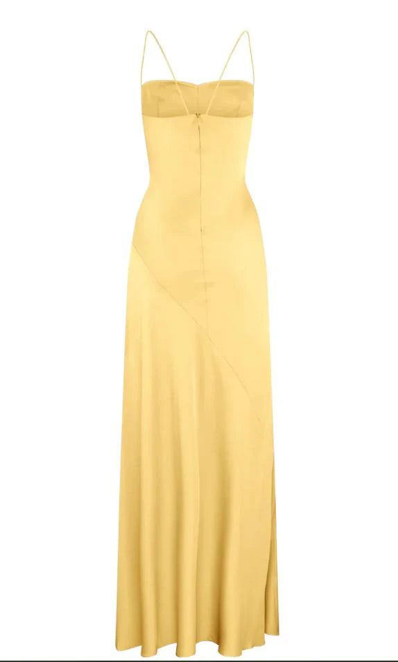 Aimishang Yellow Spaghetti Straps Long Prom Dress With Slit Charming Evening Dress Simple Birthday Party Dress