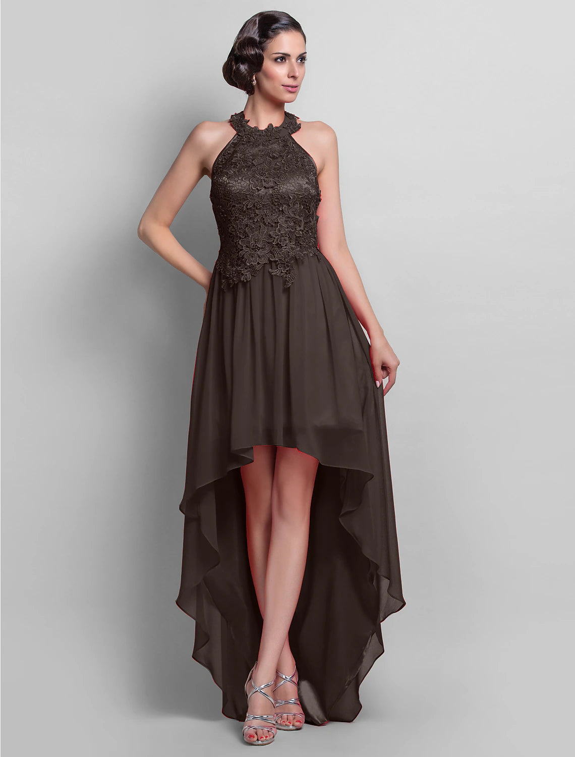 Aimishang Sheath / Column Open Back Dress Wedding Guest Cocktail Party Asymmetrical Sleeveless Halter Neck Chiffon Backless with Appliques