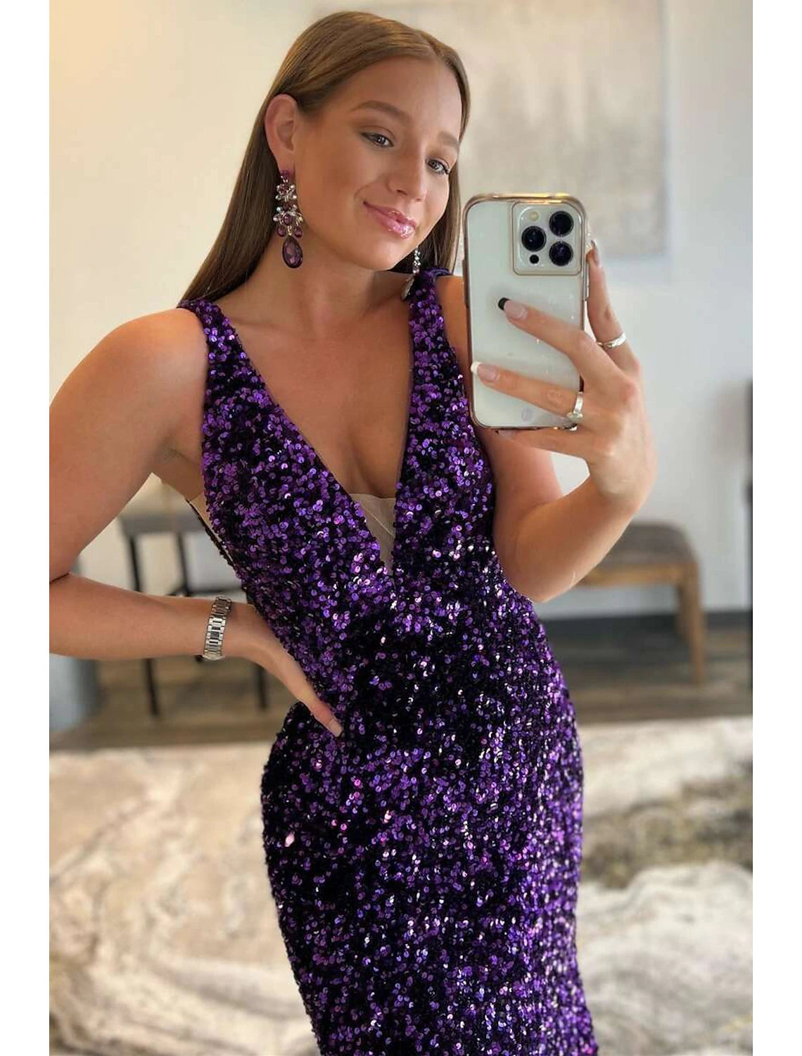 Aimishang Mermaid / Trumpet Prom Dresses Sparkle & Shine Dress Formal Prom Sweep / Brush Train Sleeveless V Neck Sequined Backless with Sequin