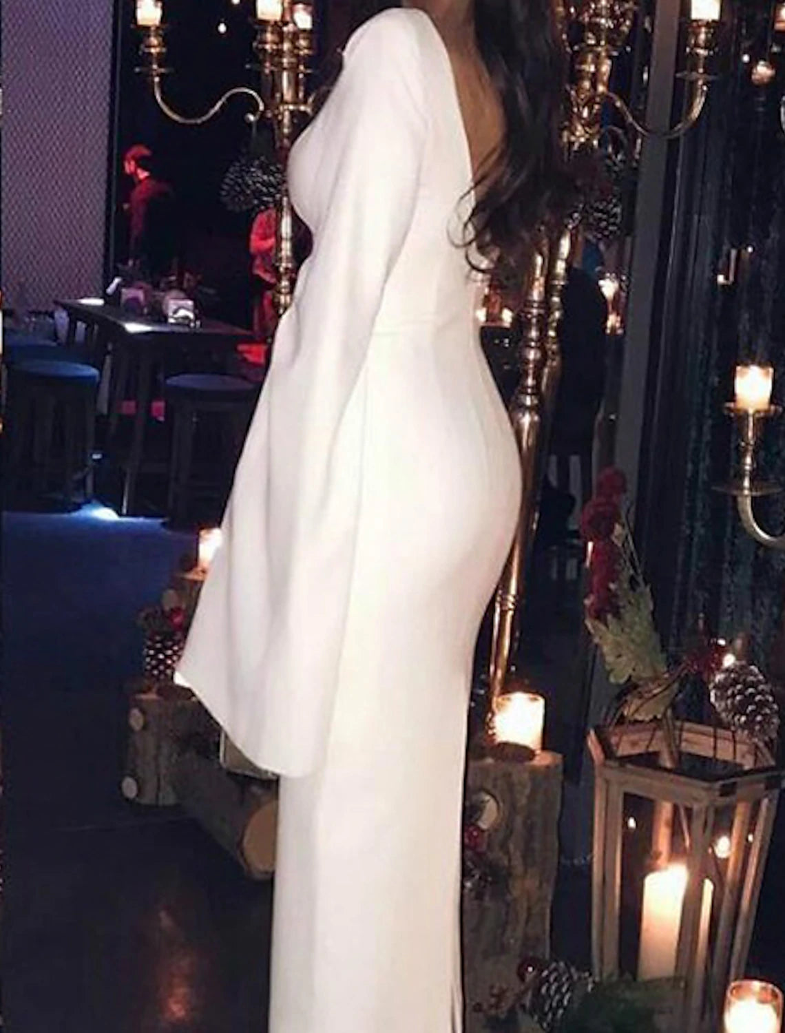 Aimishang Sheath / Column Cocktail Dresses Party Dress Holiday Long Sleeve Jewel Neck Fall Wedding Guest Jersey Backless Elegant Evening Dress